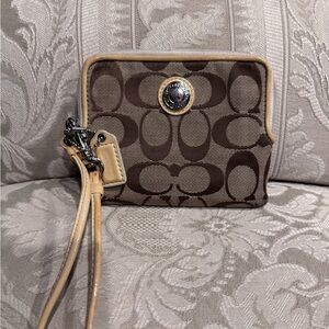 Coach Brown and Tan Signature Wristlet